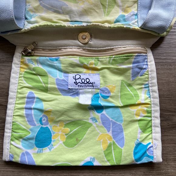 Lilly Pulitzer Tote Bag 19 X 12 X 6" Medium Canvas Blue Tropical Bird Graphic - Picture 9 of 16